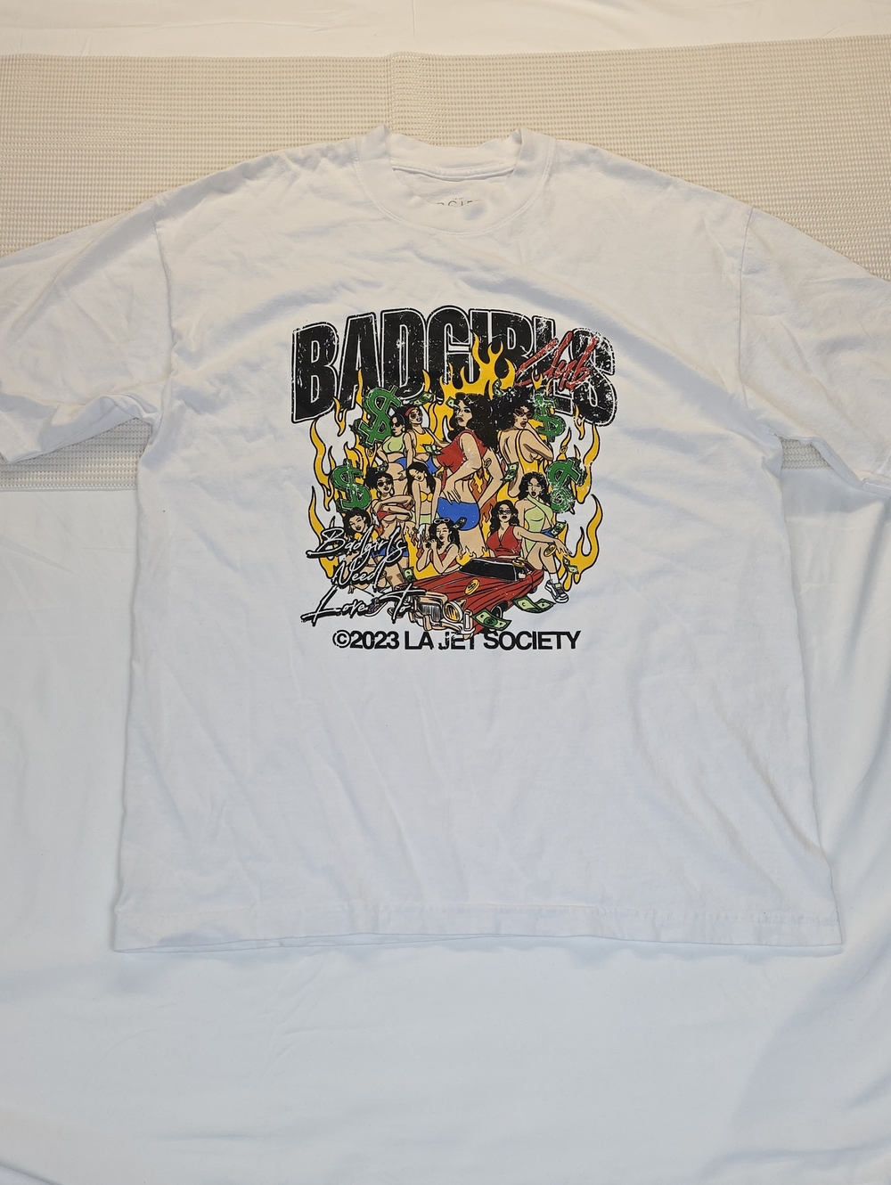 Society White 'Badgirls' Multicolor Graphic Long Sleeve Tee Large